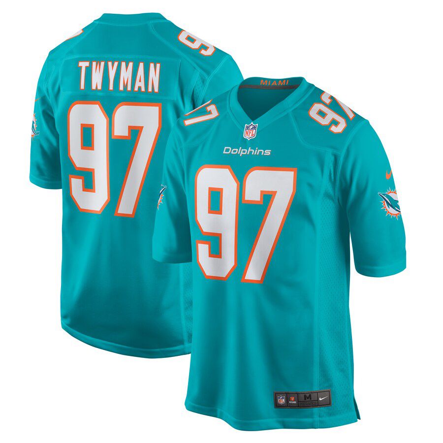 Men Miami Dolphins 97 Jaylen Twyman Nike Aqua Home Game Player NFL Jersey